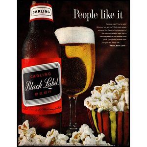 1963 Carling Black Label Beer Vintage Print Ad Popcorn Bowl Bar Wall Art Photo